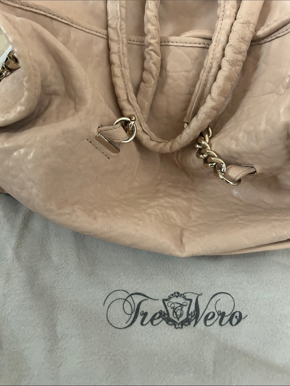 Tre Vero Light Beige Leather Shoulder Bag with Braided Handles